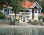 The main building with the restaurant seen from the water